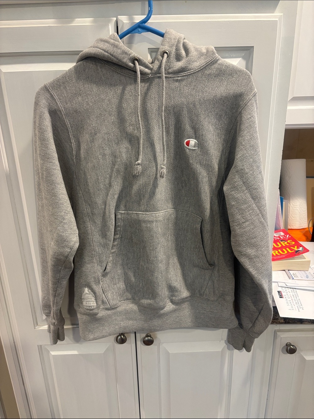 Champion Light Gray Crewneck Hoodie with Small Logo